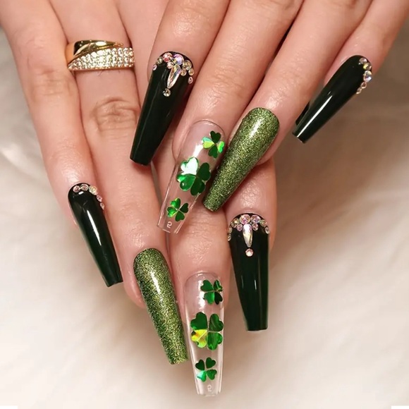 St. Patrick's Day Press On Nails Long Ballerina NWT - Picture 1 of 4